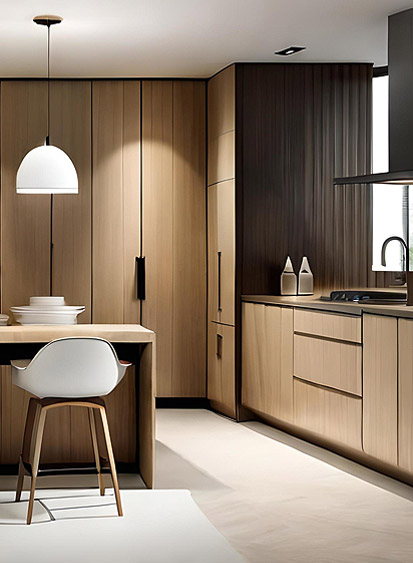 Bedroom with fitted wardrobe and panelled headboard in a Greater Noida West apartment