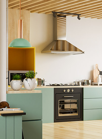 Dining area with crockery unit and lighting used to illustrate how interior design quotations are itemised